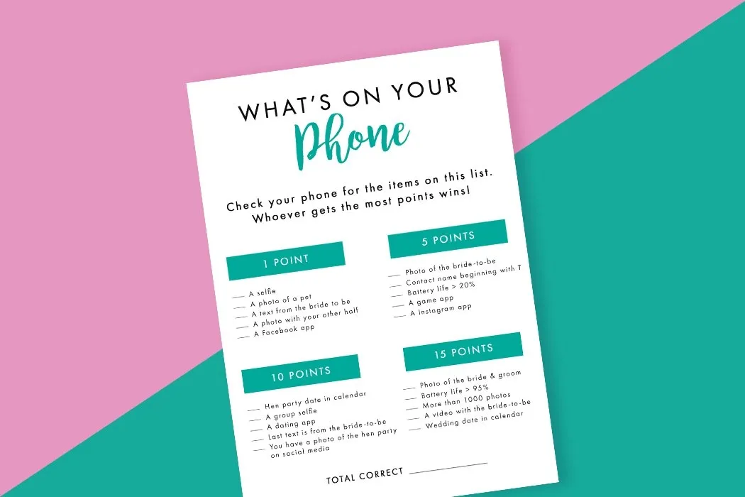 Printable What's On Your Phone Hen Party Game