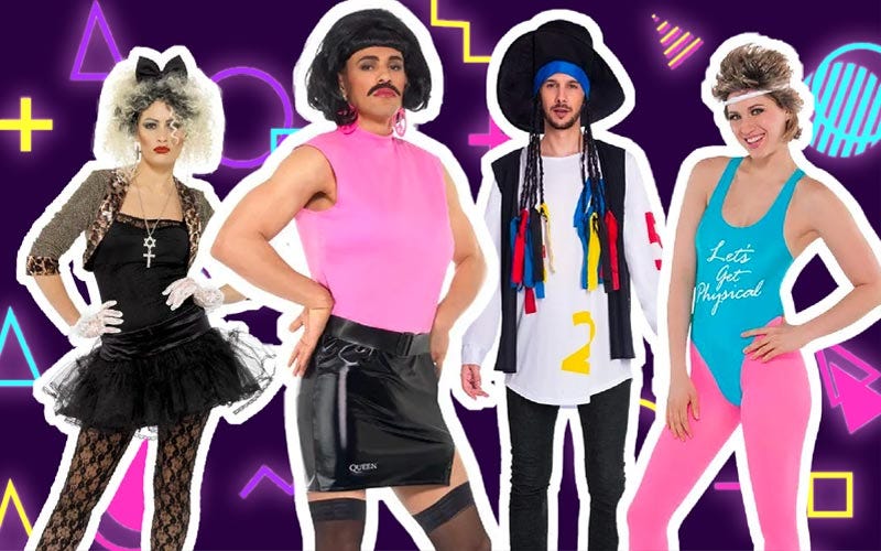 80s fancy dress ideas including madonna, freddie mercury, boy george and workout outfit