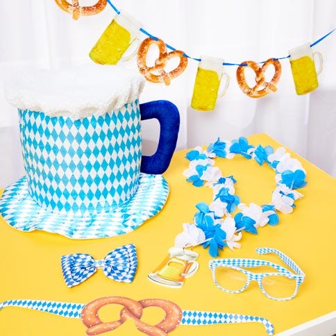 Oktoberfest themed hats , glasses and leis.