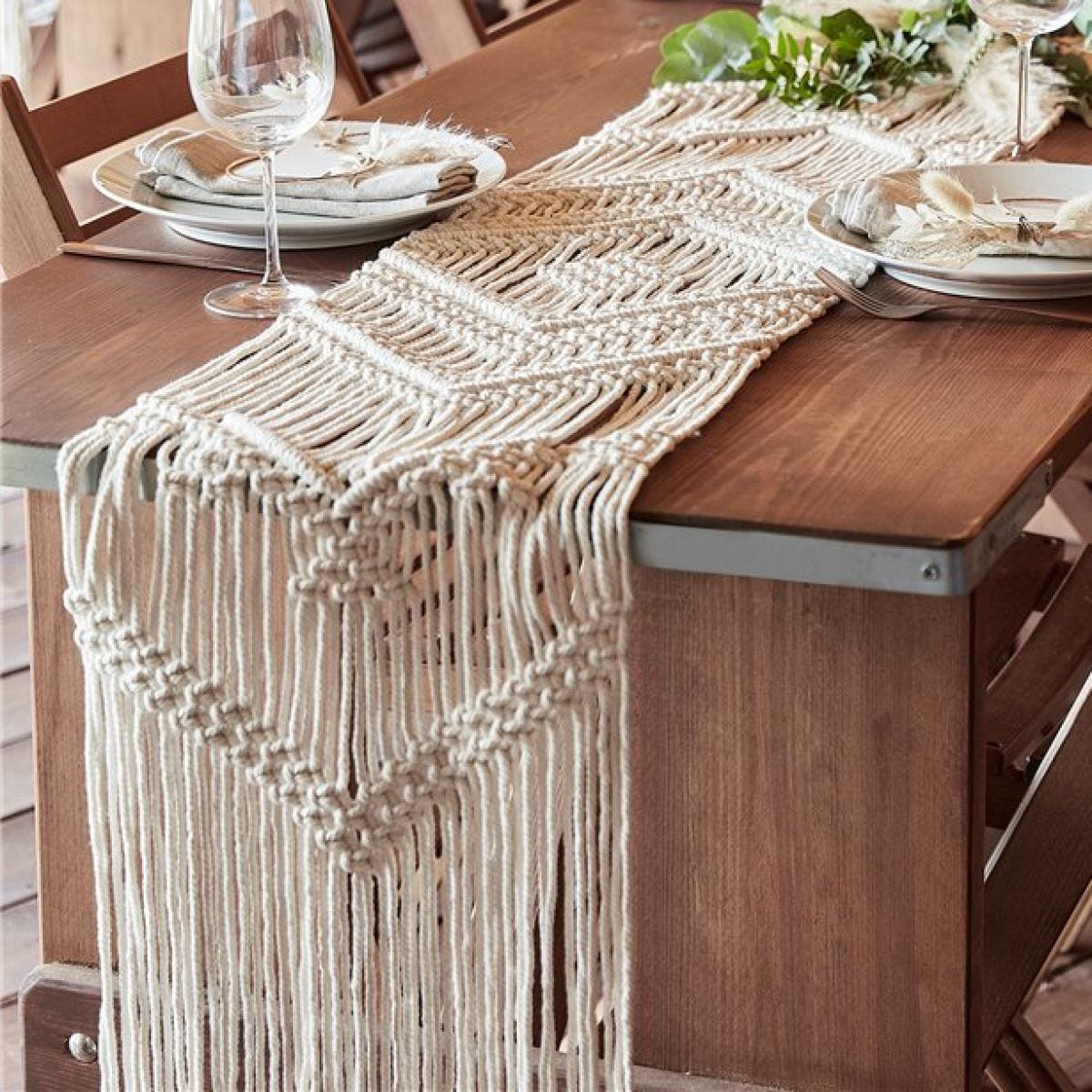 White Macrame Table Runner - 2m