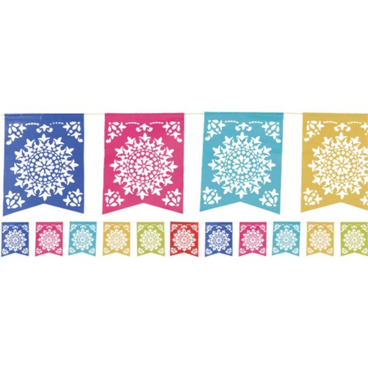 Patterned Multi Coloured Paper Bunting - 3.6m Mexican Decoration